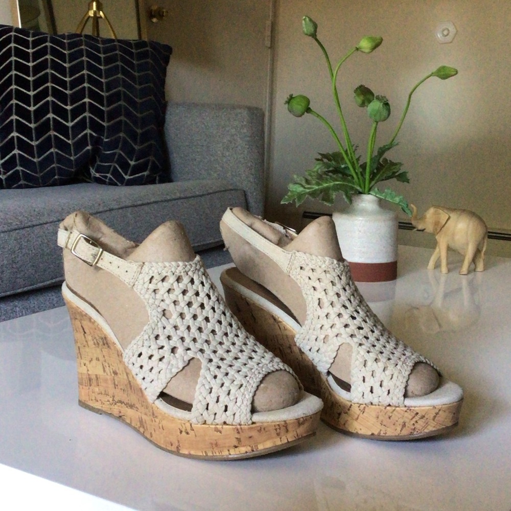Mudd Cream Woven Wedge Sandals